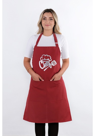 Unisex Master Chef Ayar Askılı Mutfak Önlüğü Vişne
