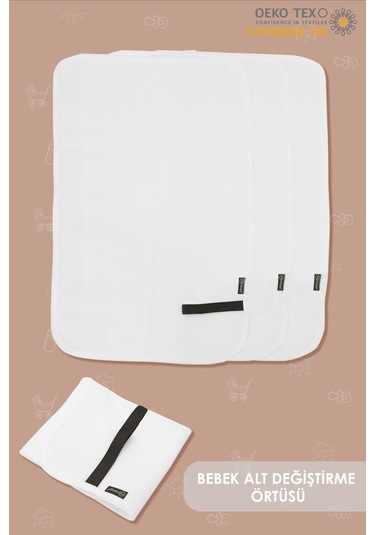 Mordesign Bebek Alez Alt Açma, Sıvı Geçirmez Alez Alt Değiştirme, 3'lü Bakım Örtüsü Basic Serisi, Beyaz Zg10181