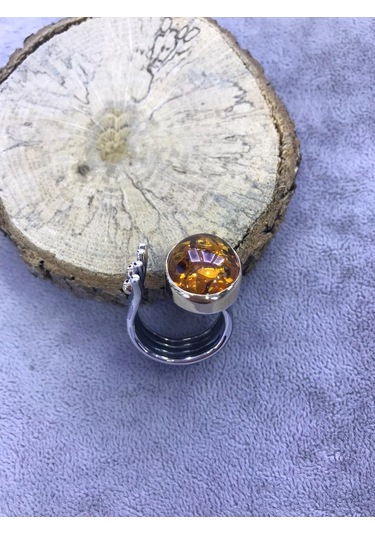 Kehribar Taşlı Gümüş Yüzük 925 Ayar - 217290351