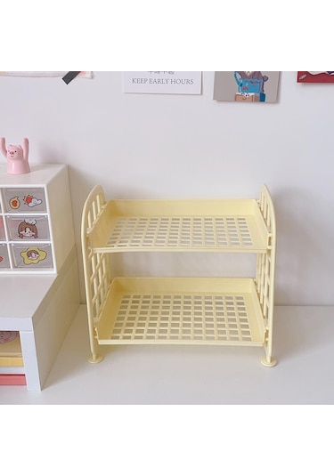 Sarı Kawaii Macaron Minimalist Masa Masaüstü Organizatör Depolama Rafı Öğrenci Yurdu Katlanır Içi Boş Raf Cilt Bakımı Depolama Rafı