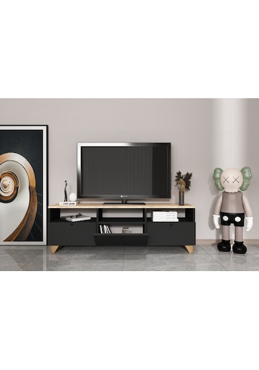 Tv Sehpası Raflı Antrasit Kapaklı Tv Ünitesi
