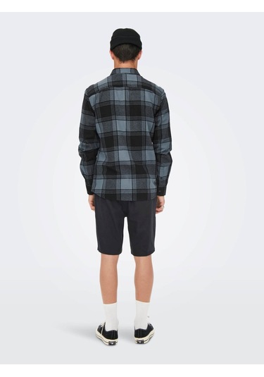22022446 Only & Sons Onssoll Ls Check Shirt Erkek Gömlek Dark Sla Mavi - Siyah