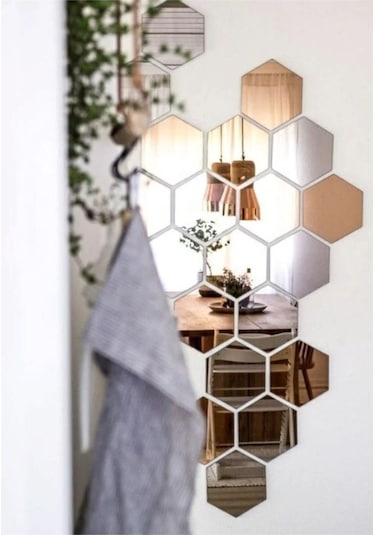 Demdekor Dekoratif Ayna Bal Peteği Pleksi Gümüş 12'li Gümüş