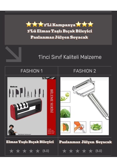 2'li Set Bıçak Bileyici Ve Jülyen Meyve Sebze Soyacak