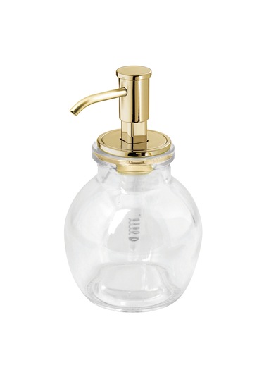 Yuvarlak Cam Sıvı Sabunluk Sarı Pirinc Pompalı 10x10x16cm 424ml