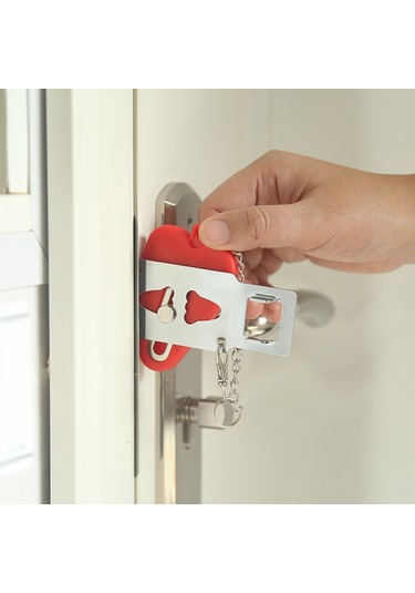 Dianziye Evcil Taşınabilir Kapı Kilidi - Anti-hırsızlık, Engelleyici Çift Fonksiyonlu, Delme Yok, Kompakt Kırmızı Kapı Kilit Aleti