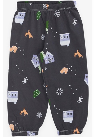 Breeze Kız Bebek Pijama Takımı Yılbaşı Temalı 9 Ay-3 Yaş, Antrasit-antrasit Antrasit
