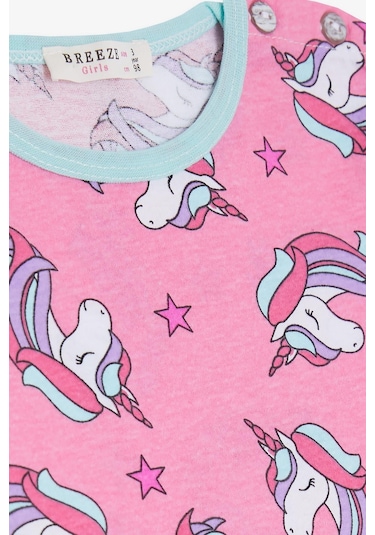 Breeze Kız Bebek Pijama Takımı Unicorn Desenli 9 Ay-3 Yaş, Pembe-pembe Pembe