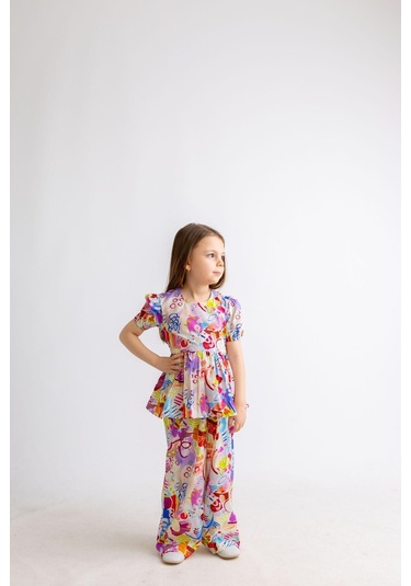 Oliventhekid Desenli Arkası Üçgen Kız Çocuk Alt-üst Takım Renkli Çok Renkli