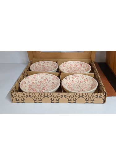 Konak Züccaciye Çerezlik 4 Lü Seramik Desenli Çok Renkli