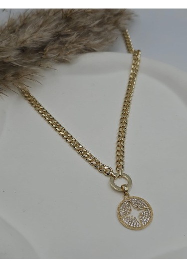 14k Altın Kaplama Gurmet Zincirli Mina Kolye Altın