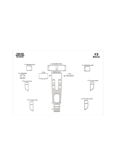 Volvo S40 / V50 / C30 Konsol-alüminyum Kaplama 2003 13 Parça-alüminyum Alüminyum