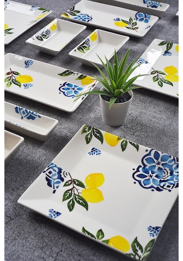 Piatti Naturali 16 Parça 6 Kişilik Limon Kahvaltı Takımı Handmade Sunum Set Çok Renkli