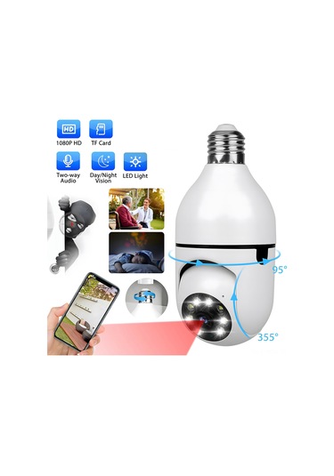 Neevoyu 1080p Hd Wifi Ip Kamera, E27 Ampul Tipi, 355 Pan/90 Tilt, İki Yönlü Ses, İnsan Algılama, Gündüz/gece Görüşü, 128gb Tf Kart Desteği Çok Renkli