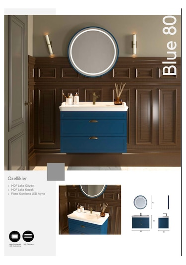 Evros Blue 80 Cm Banyo Dolabı Lacivert