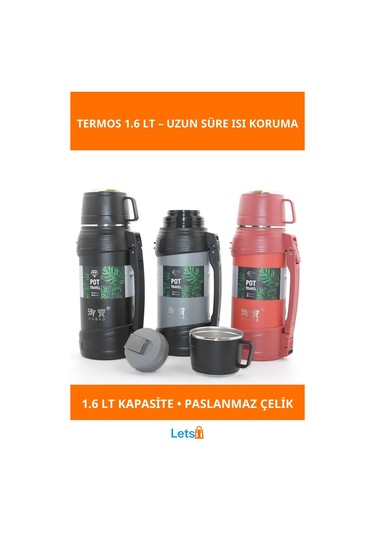 Paslanmaz Çelik Çift Katmanlı 1.6 Lt Termos Çok Renkli