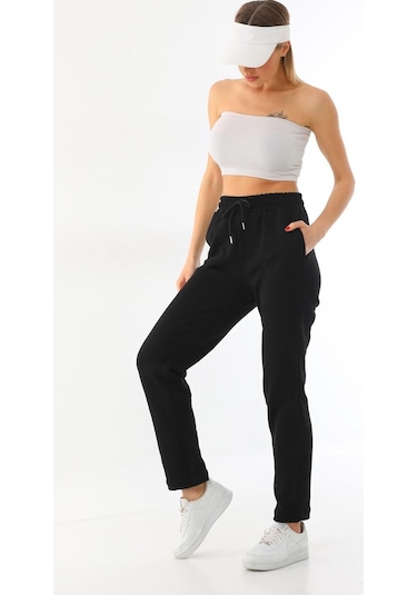 Kallima Siyah Klasik Düz Kesim Mevsimlik Kadın Eşofman Altı Siyah