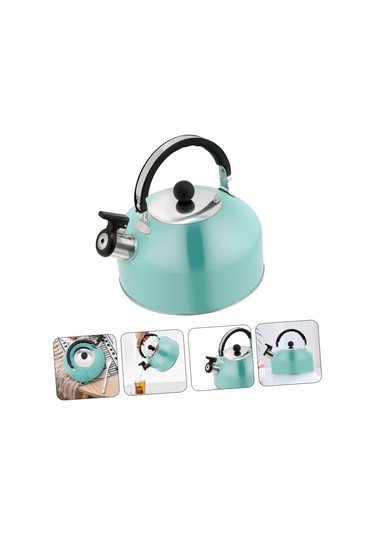 Soba İçin Mavi Paslanmaz Çelik Çay Su Isıtıcısı - Ergonomik Saplı 2 Litre Islıklı Çaydanlık Inox