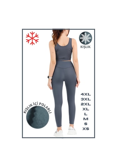 Kadın Kışlık Içi Polarlı Yüksek Bel Toparlayıcı Tayt Lacivert Curve High Waist Fleece Winter 1051 Antrasit