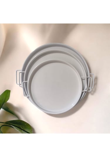 Tepsi Seti Metal Kulplu Çay Tepsisi Kahve Tepsisi Sunum Kahvaltı