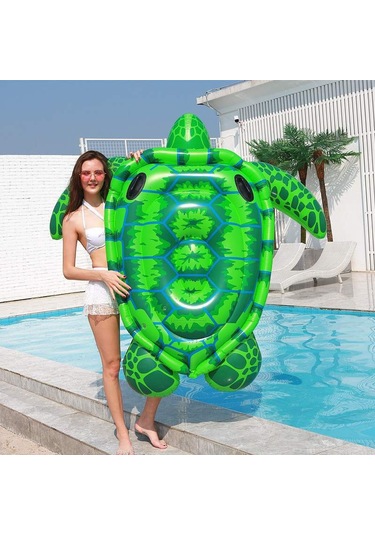 Küçük Kaplumbağa Figürlü Tırabzanlı Şişme Deniz Yatağı Çok Renkli