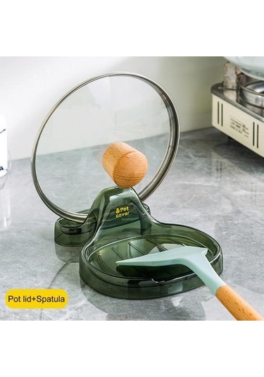 Haki Kapaklı Alet Düzenleyici Tutucu Çok Fonksiyonlu Pişirme 2 Adet Pot Kaymaz Tencere Kapağı Depolama Rafı Haki