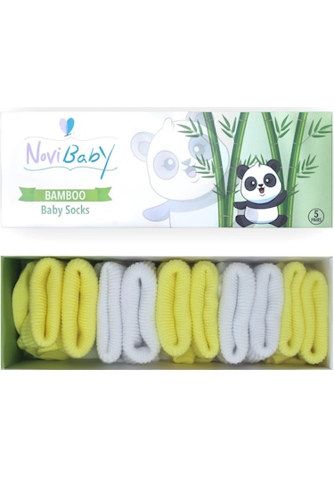 Novibaby 5'li Bambu Yenidoğan Bebek Çorabı I Sunshine I 0-6 ay "Karışık Renkli"