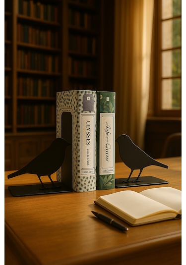 Kuş Figürlü Metal Kitap Tutucu 2 Li Set Doğa Temalı Dekoratif Masa Üstü Aksesuar