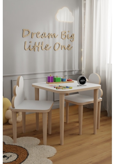 Alpa Ev Mobilya Bulut Tasarımlı Çocuk Masa Sandalye Takımı 2-5 Yaş Oyun Ve Aktivite Masası Beyaz