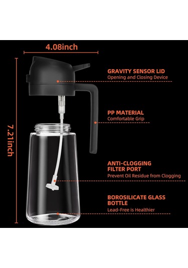 Moveevo 470ml Siyah Cam Yağlık Ve Spreyli Yağ Potu - Ev Kullanıma Uygun, Barbekü Ve Hafif Yemekler İçin, Atölye Ve Soya Sosu Dolu, Dayanıklı Materyal Çok Renkli