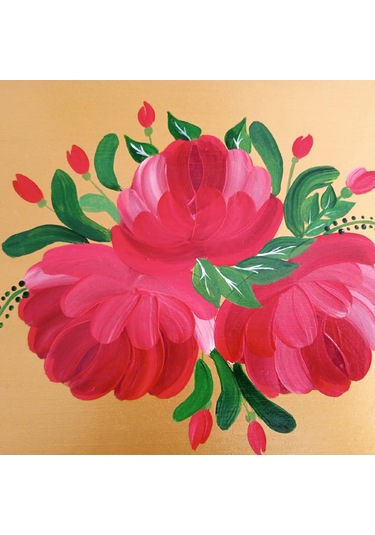 Altın Varaklı El Boyaması Gül Desenli Ahşap Nişan/sunum Tepsisi Altın