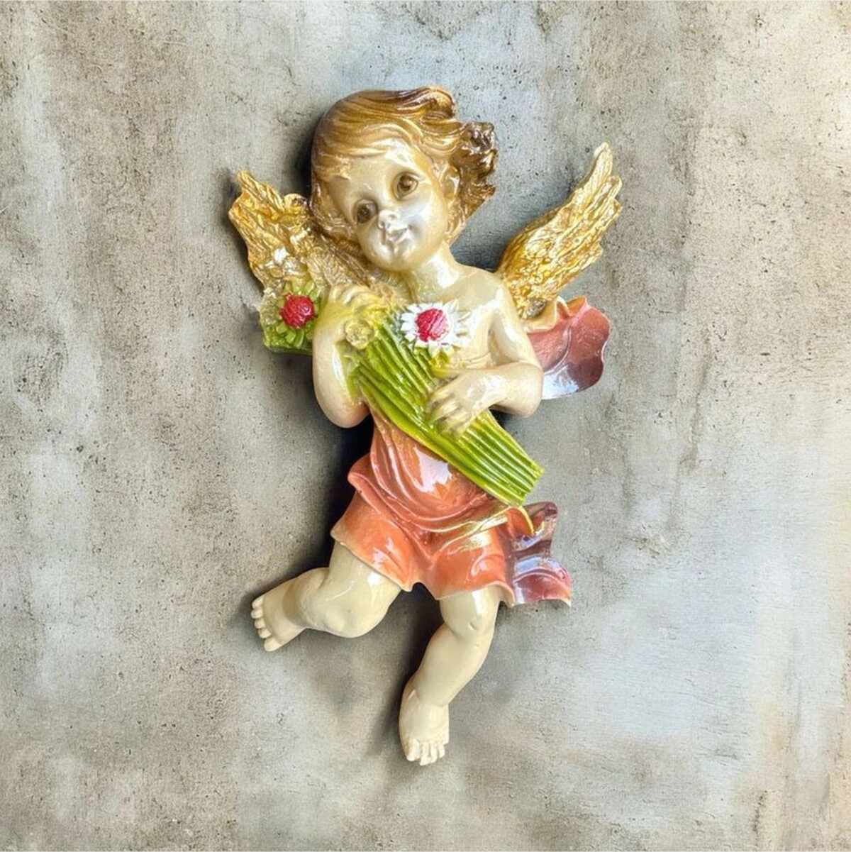 Dekoratif Polyester Duvara Asmalı Tekli Melek Biblo Turuncu 2