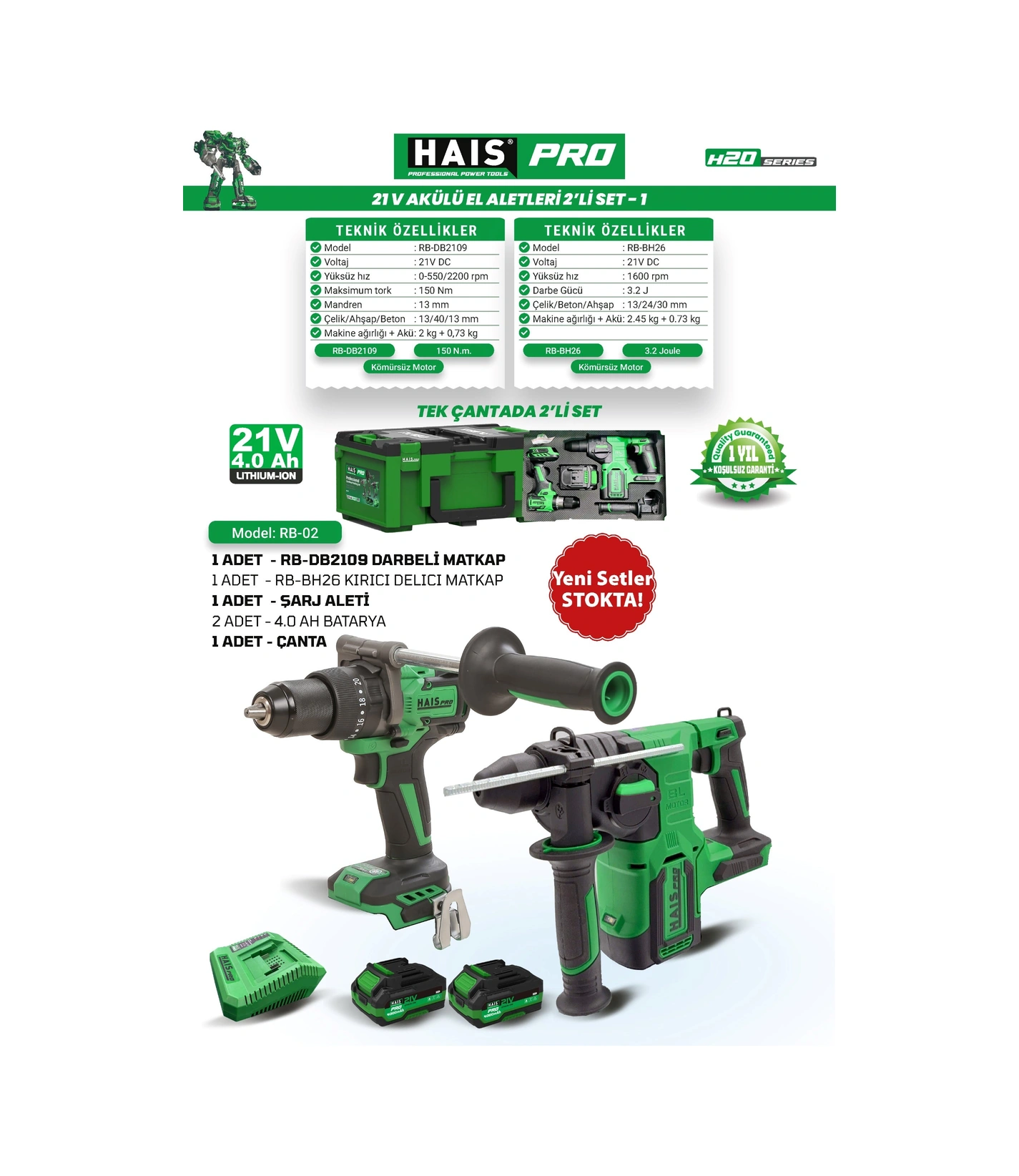 Haispro RB-02 2x4AH Çift Akülü 2'li Set