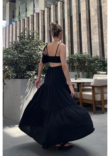 Siyah Pileli Katlı Maxi Etek Siyah