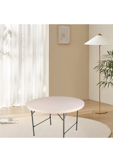 Suntek Fitted Yuvarlak Masa Örtüsü Elastik Kenar Şampanya