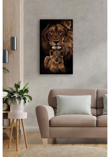 Doğal Taş Tablo - Aslan Ve Yavrusu Tablo - Duvar Dekoru 30x50cm