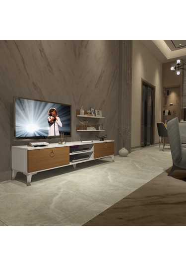 Decoraktiv Eko 4 Mdf Dvd Gold Tv Ünitesi Tv Sehpası Beyaz - Ceviz