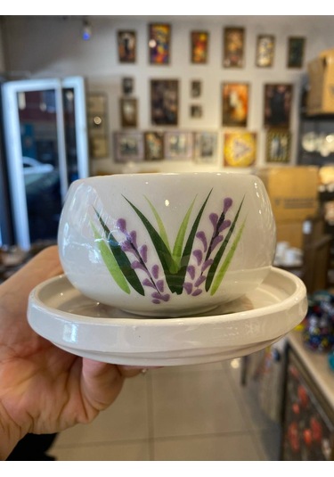 Seramik El Yapımı Fincan Takımı 2'li Set Lavanta Desenli Beyaz - Mor