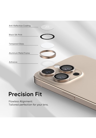 Apple Uyumlu iPhone 16 Pro / 16 Pro Max Kamera Lens Koruyucu Çöl Titanyum