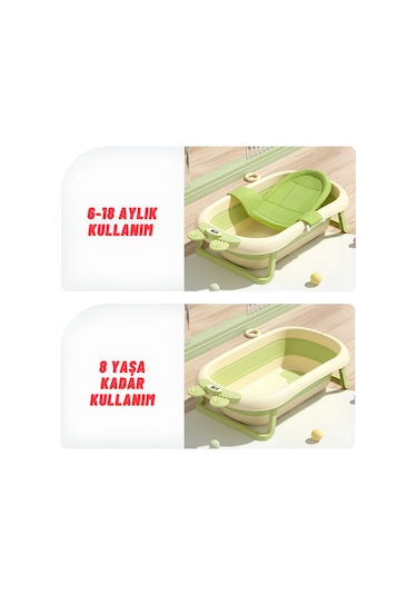 Katlanabilir Termometreli Bebek Küveti Filesi Bebek Havuzu Yeşil