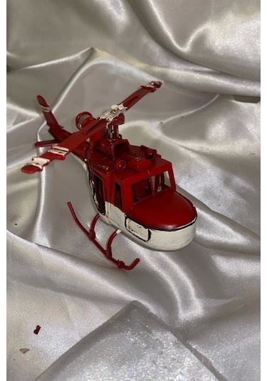 Metal Helikopter Dekoratif Maket El Yapımı Oyuncak Kırmızı Beyaz