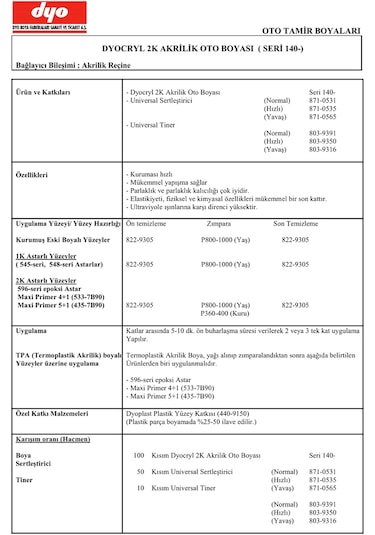 Dyo Dyocryl 2K Akrilik Oto Boyası Hyundai Hyd Pgu Kristal Beyaz