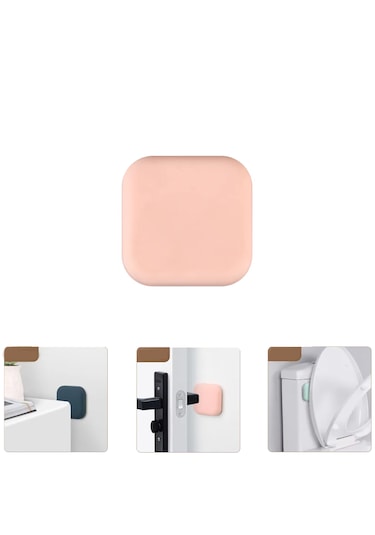 Microcase Darbe Önleyici Yapışkanlı Silikon Kapı Kolu Stoperi Tamponu Kare Tasarım - Al5004 1 Adet Pembe