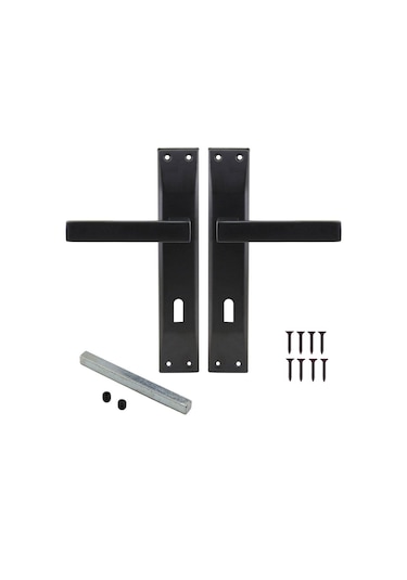 Kare Aynalı Kapı Kolu Oda Siyah 1 Takım 2 Adet Arkalı/önlü