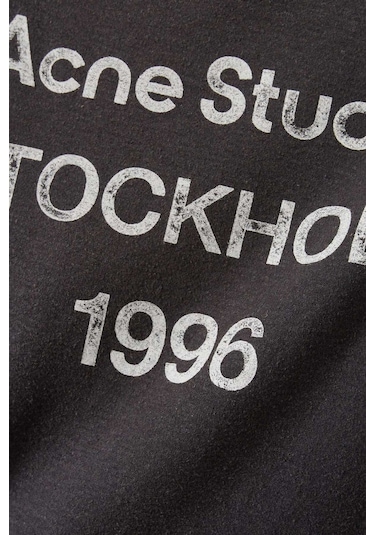 Acne Studios 1996 Logo Baskılı Tişört - Pamuk Karışımı - Oversize Kesim & Yıpranmış Detaylar Siyah