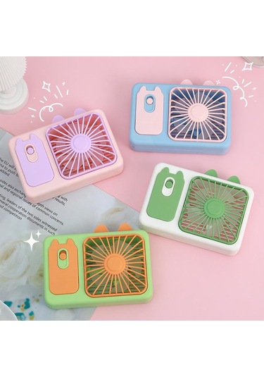 Sevimli Karikatür Yavru Kedi Kamera El Büyük Rüzgar Şarj Edilebilir Fan Standı Masaüstü Fanı Mor