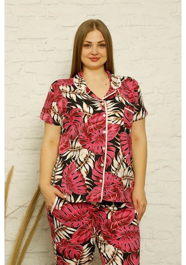 Akbeniz Kadın Pamuklu Cepli Kısa Kol Büyük Beden Pijama Takım 202 (519884221)