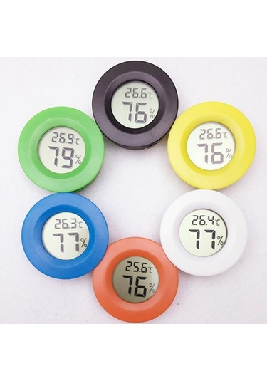 Dijital Yuvarlak Şekilli Sürüngen Kutusu Santigrat Termometre Ve Ekranlı Higrometre Beyaz