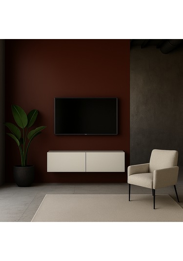 Mac Dizayn Fasalis 140 Cm Beyaz Parlak Tv Ünitesi Modern Minimal Tasarım Parlak Beyaz