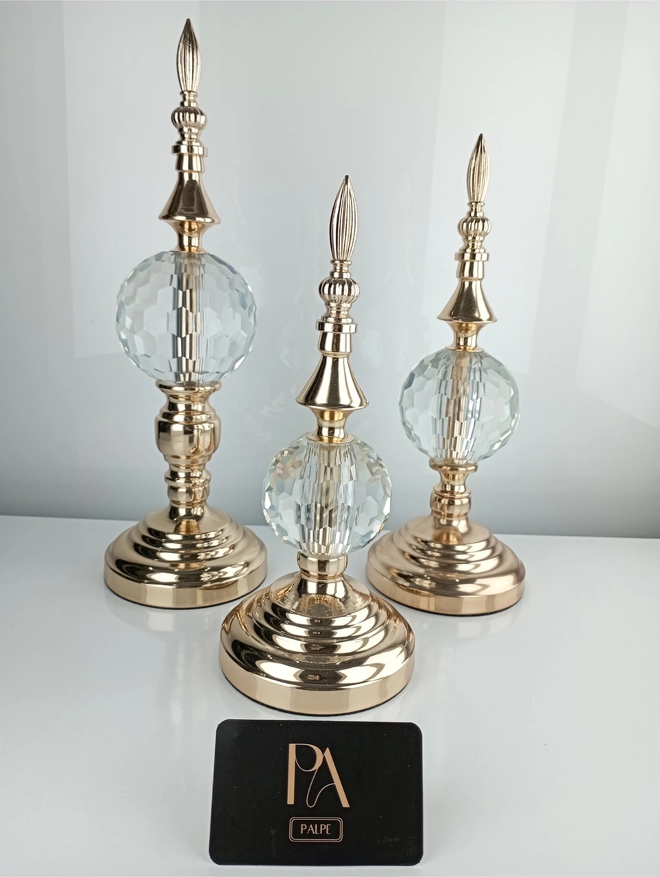 Alm-krşk-gld Kristal 3lü Metal Dekoratif Obje Biblo Süs Eşya Salon Aksesuar Tv Sehpa Masa Konsol Ofis Salon Dekor